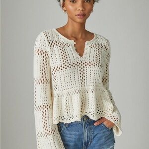 Lucky Brand Open Stitch Peplum Long Sleeve Sweater Medium